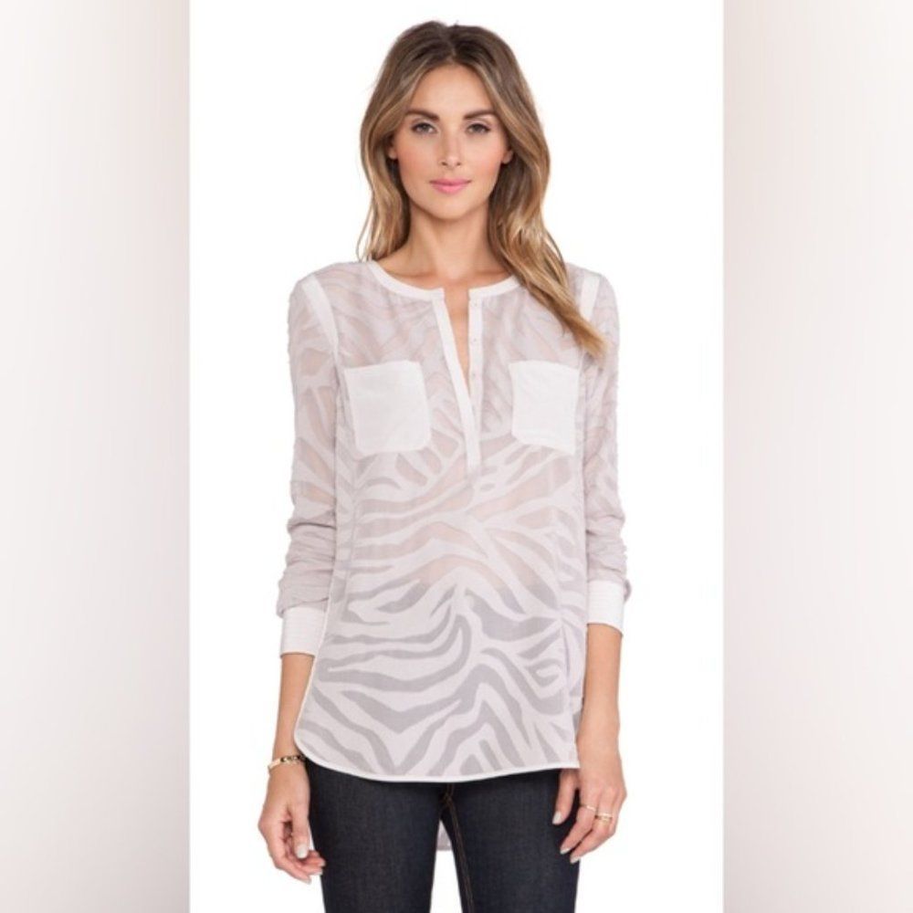 Rebecca Taylor Sheer 100% Silk Lavender Blouse Tiger Zebra Print